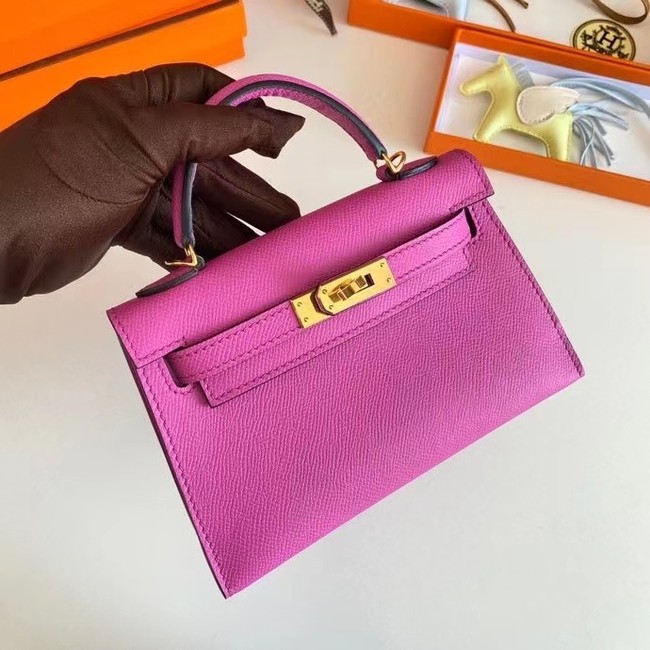AAA 1:1 Hermes Kelly 19cm Shoulder Bags Epsom Leather KL19 Gold hardware Lavender Tl197yF79