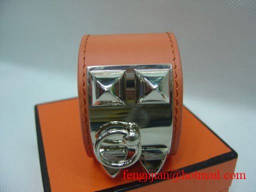 AAA Replica 2009 Hermes Orange Leather Silver Bangle 1171 Tl2867cf50