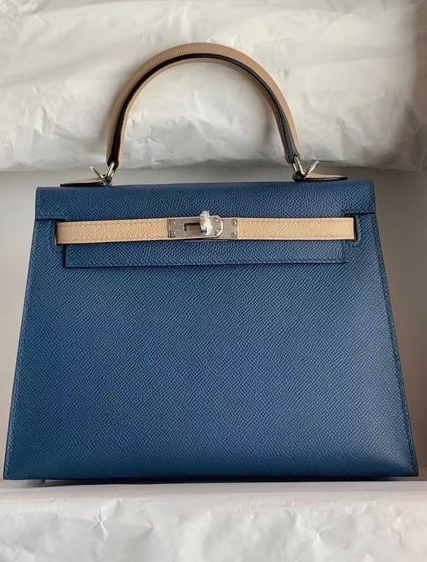 AAA Replica Hermes Original Epsom Leather KEL2578 blue&grey Tl340Oy84