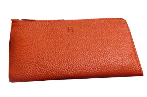 AAA Replica Hermes Zipper Wallet Grainy Leather HA309 Orange Tl2165Oy84