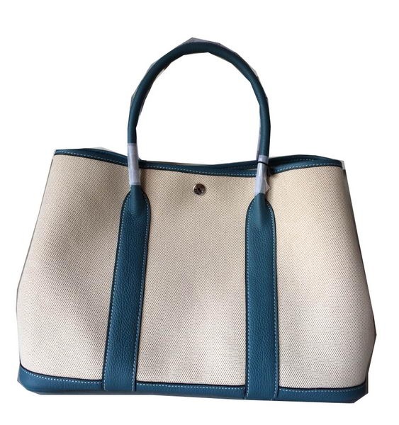 AAAAA Hermes Garden Party 36CM Bag Canvas Leather H11M Blue Tl1502Qa67