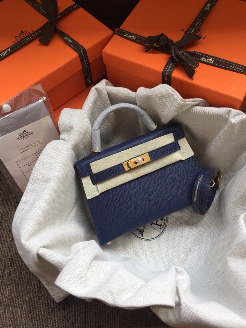 AAAAA Hermes Kelly 20cm Tote Bag Original Epsom Leather KL20 Blue Tl772Qa67