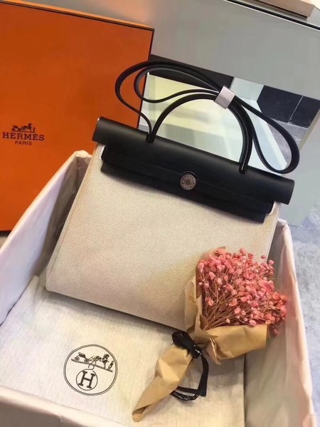 AAAAA Imitation Hermes Herbag 31CM Original Canvas Leather & Calfskin 45987 Offwhite&Black Tl827Sy67