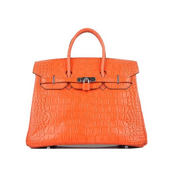 AAAAA Imitation Top Quality Hermes Birkin 35CM Orange Croco Leather Tote Bag Silver Tl1922Sy67