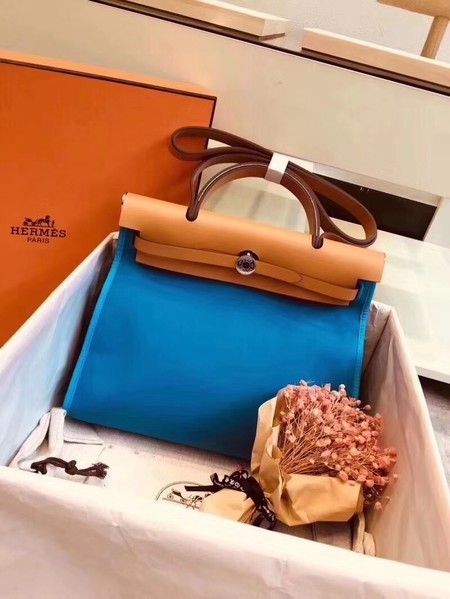 Best 1:1 Hermes Herbag 31CM Original Canvas Leather & Calfskin 45987 Blue&Apricot Tl830eT55
