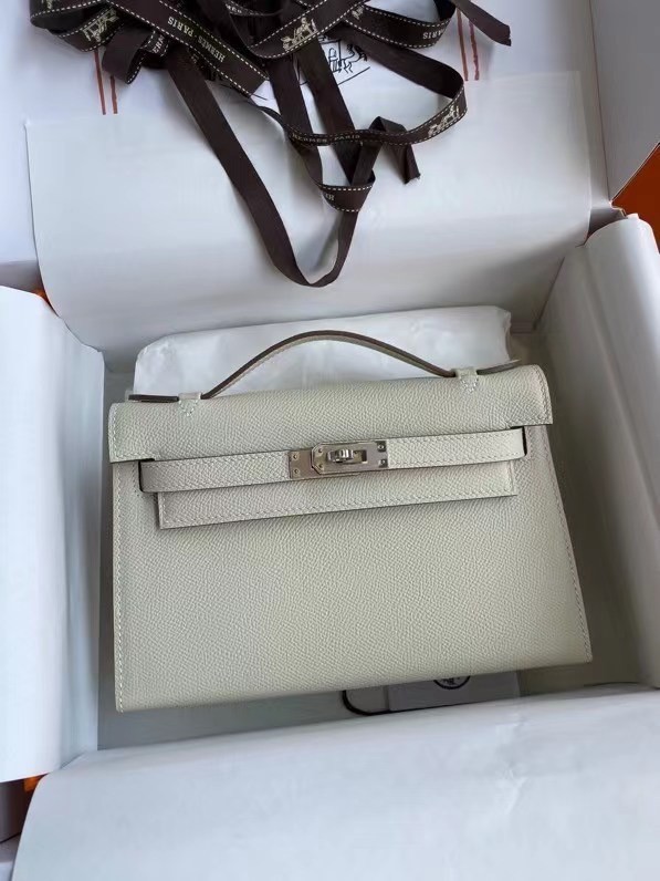 Copy Hermes Original Epsom Leather KEL2278 Chalk&Silver-Tone Metal Tl367Kn92