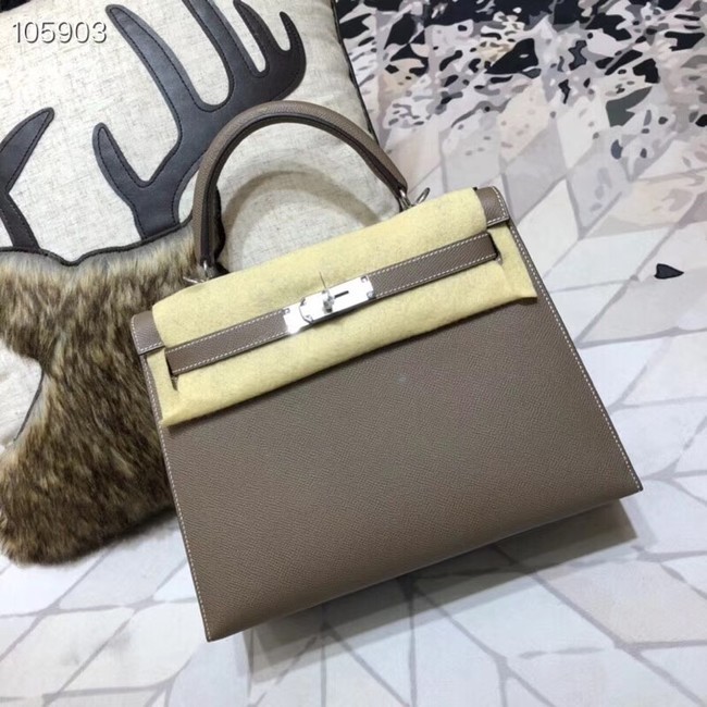 Designer Replica Hermes original Kelly Epsom Leather KL32 dark grey Tl692CF36