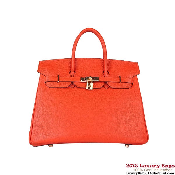 Fake Hermes Birkin 35CM Tote Bag Orange Clemence Leather H6089 Gold Tl1889GR32