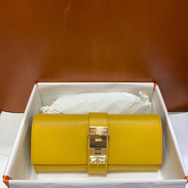 Fake Hermes H Medor swift Leather Clutch 37566 yellow&Gold hardware Tl129Lh27