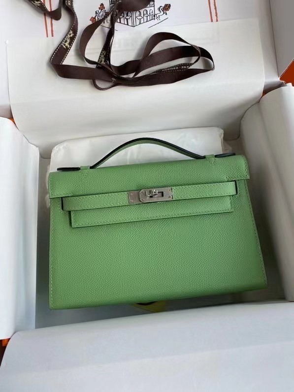 Fake Hermes Original Epsom Leather KEL2278 green&Silver-Tone Metal Tl373xR88