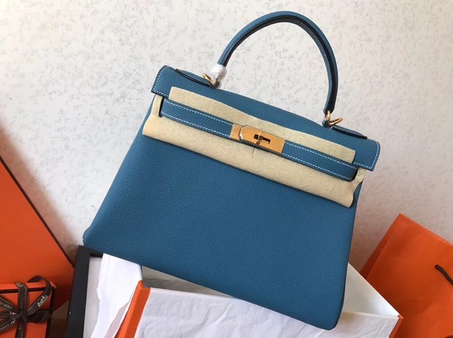 Fake Hermes original Togo leather kelly bag KL320 sky blue Tl706uQ71