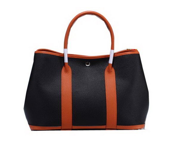 Fashion Hermes Garden Party 36cm Tote Bag Grainy Leather Black&Orange Tl1365OM51