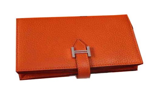 Hermes Bearn Japonaise Grainy Leather Wallet H8622W Orange Tl2159Rc99
