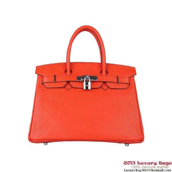 Hermes Birkin 30CM Tote Bags Orange Clemence Leather Silver Tl1892uk46