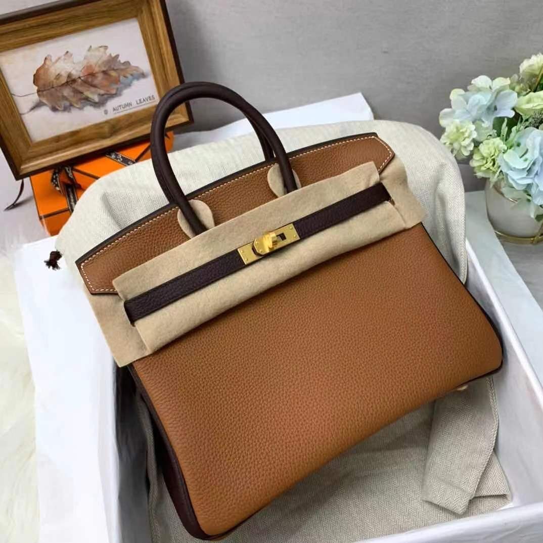 Hermes Birkin Bag Original Leather 35CM Color matching 17888 Brown&Dark Brown Tl396zd34