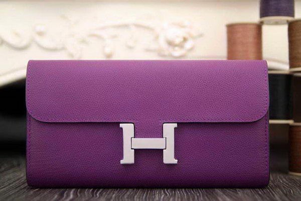 Hermes Constance Long Wallets Original Leather HA909 Purple Wallets Tl2128iZ66