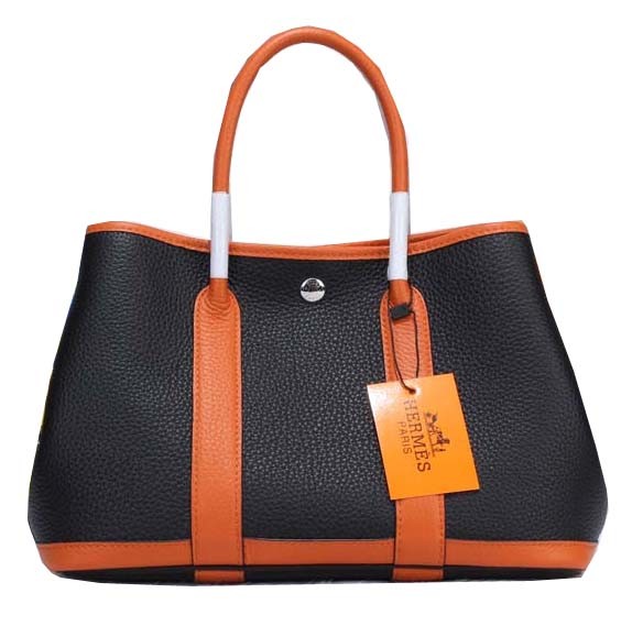 Hermes Garden Party 30cm Tote Bags Grainy Leather Black&Orange Tl1351CI68