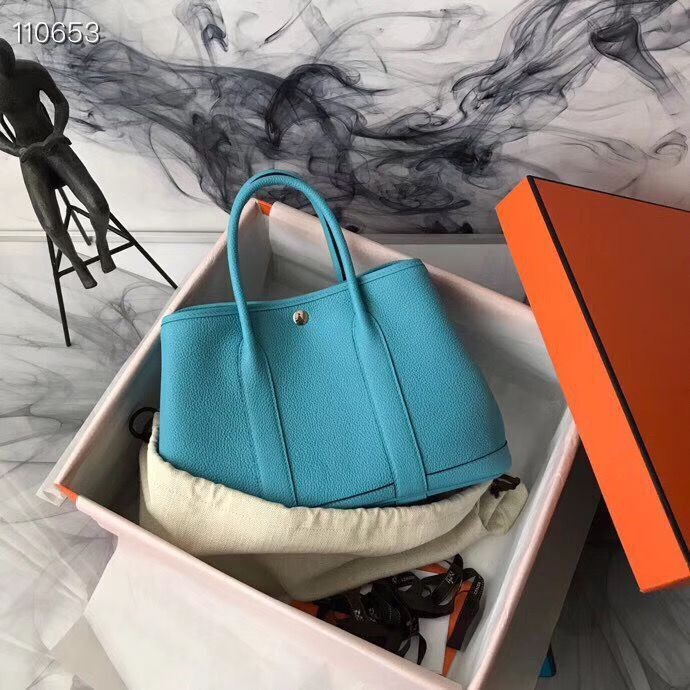 Hermes Garden Party 36cm 30cm Tote Bag Original Leather Light Blue Tl1059Xr72