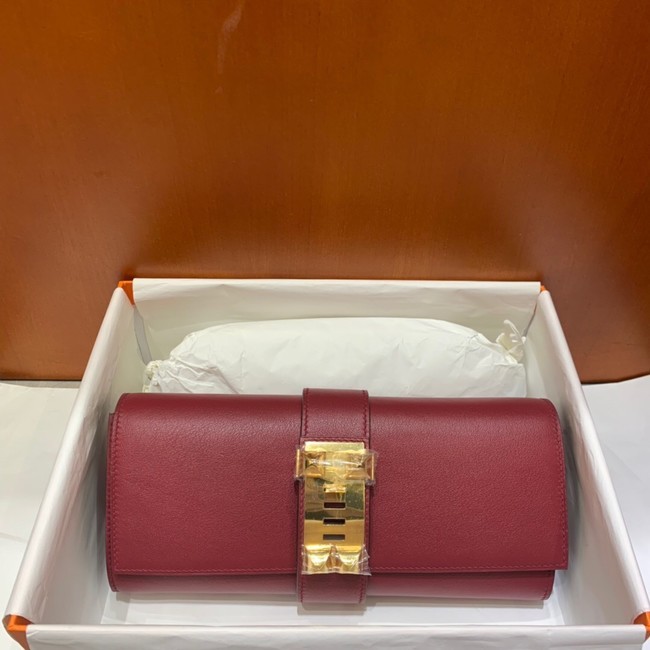 Hermes H Medor swift Leather Clutch 37566 Burgundy&gold hardware Tl126uT54