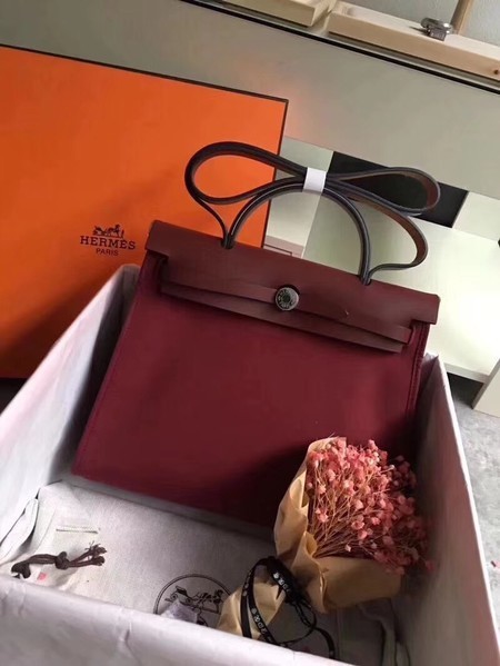 Hermes Herbag 31CM Original Canvas Leather & Calfskin 45987 Wine Tl822yk28