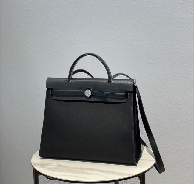 Hermes Herbag 31CM Original Canvas Leather & Calfskin 48887 black Tl120aj95