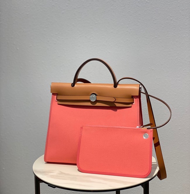 Hermes Herbag 31CM Original Canvas Leather & Calfskin 48887 pink&brown Tl121xa43
