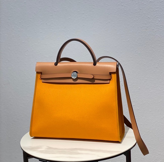 Hermes Herbag 31CM Original Canvas Leather & Calfskin 48887 yellow&brown Tl118Mc61