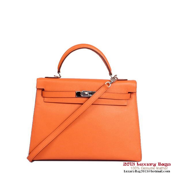 Hermes Kelly 32cm Top Handle Bag Orange Togo Leather Silver Tl1906tL32