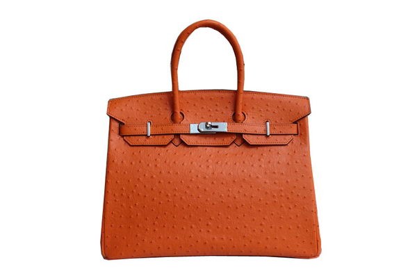 Hermes Kelly 35cm Top Handle Bag Orange Ostrich Leather Silver Tl1829cf57