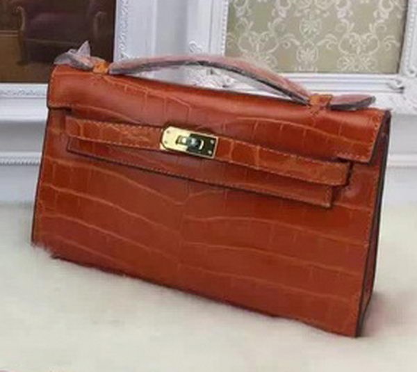 Hermes MINI Kelly 22cm Tote Bag Croco Leather KL22 Orange Tl975hc46