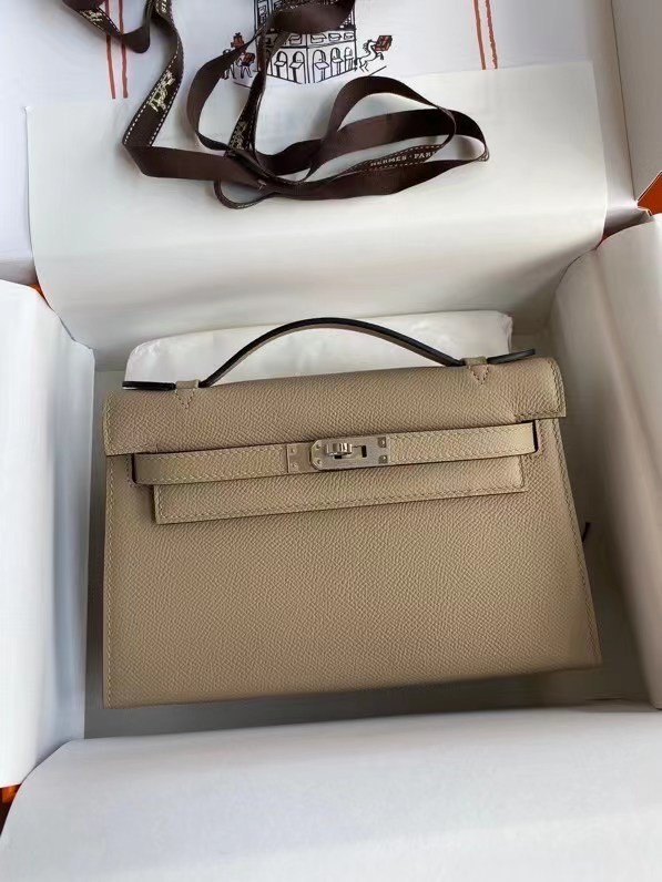 Hermes Original Epsom Leather KEL2278 grey&Silver-Tone Metal Tl375lk46