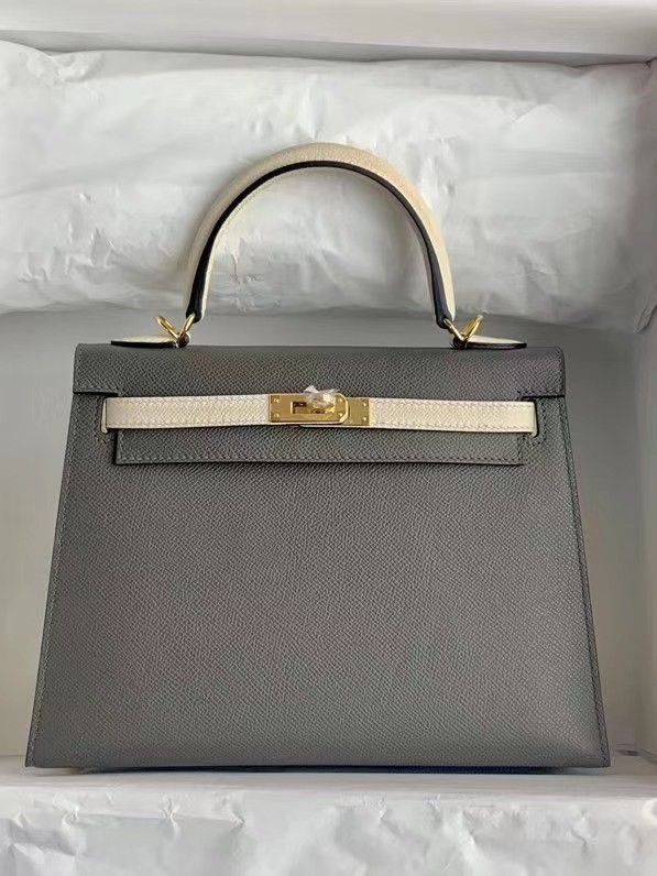 Hermes Original Epsom Leather KEL2578 dark grey&cream Tl339DI37