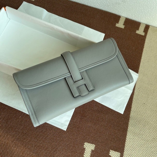 Hermes Original jige swift Leather Clutch 37088 light gray Tl259Is79