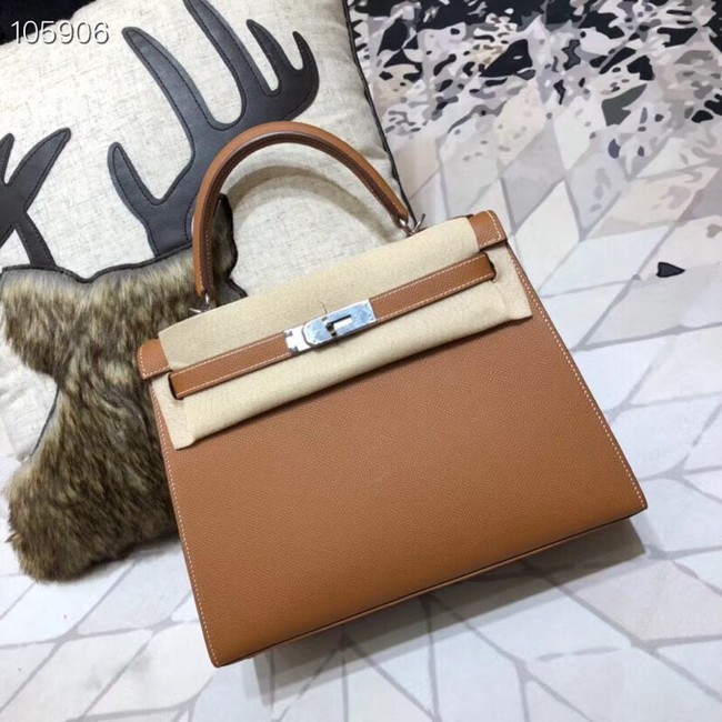 Hermes original Kelly Epsom Leather KL32 brown Tl689LG44