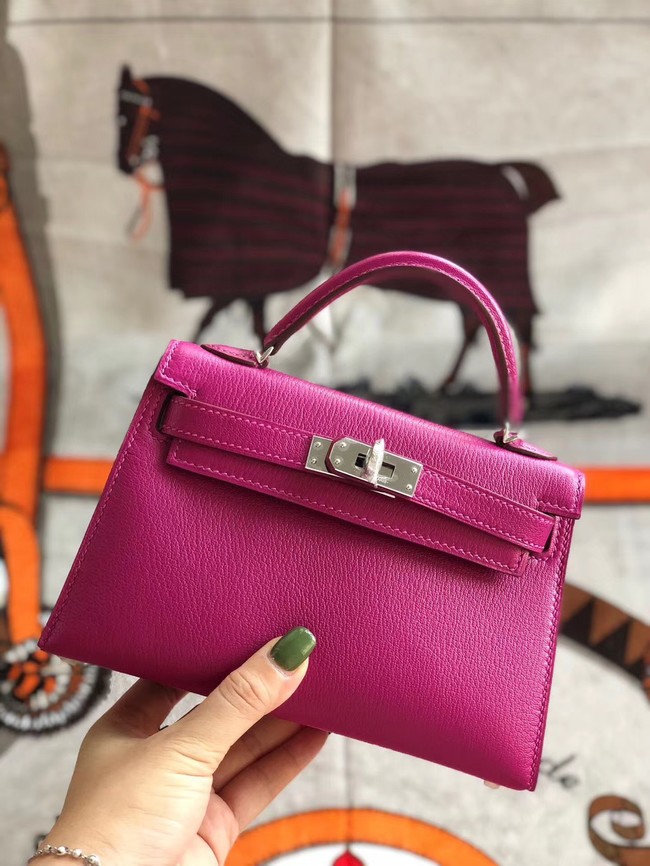 Hermes original mini Kelly chevre mysore K19CM rose&silver Metal Tl595sf78