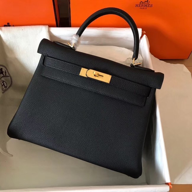 Hermes original Togo leather kelly bag KL320 black Tl709Xp72