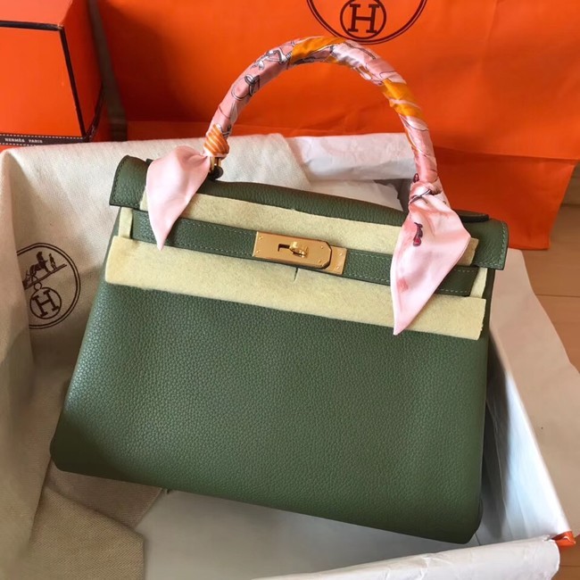 Hermes original Togo leather kelly bag KL320 Blackish green Tl702xh67