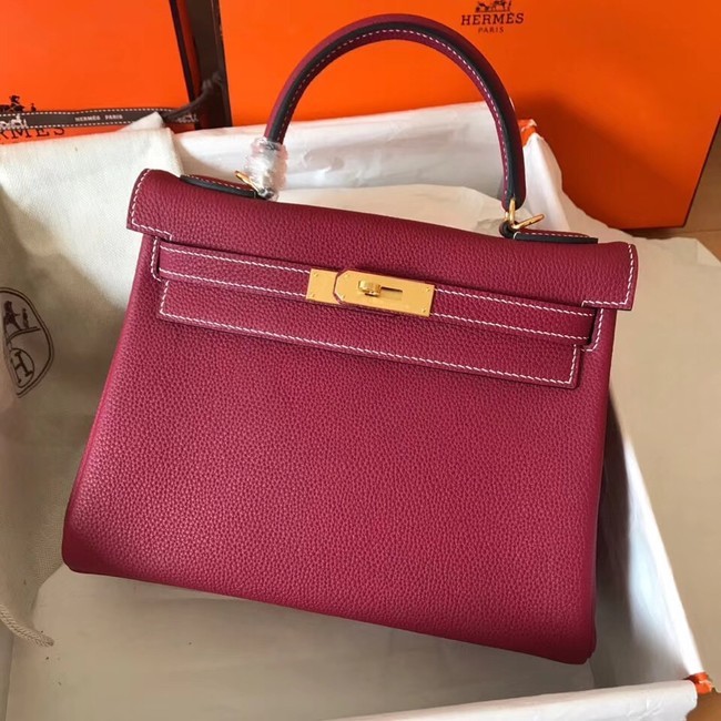 Hermes original Togo leather kelly bag KL320 fuchsia Tl698JD28