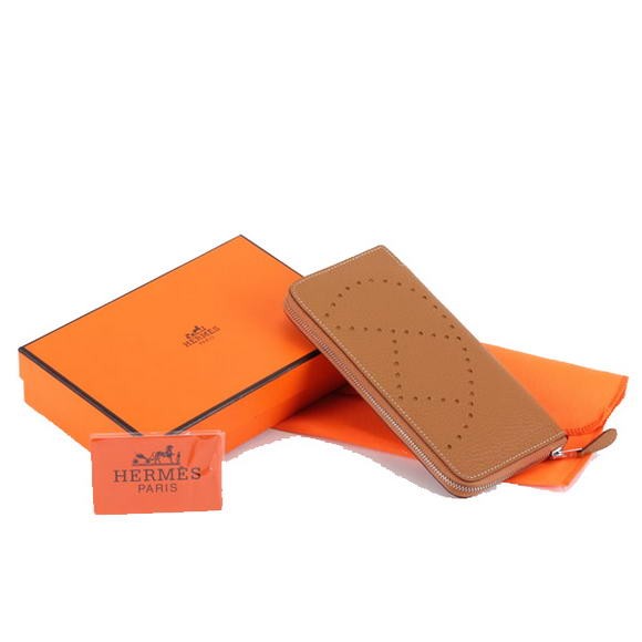 Hermes Togo Leather Perforated Zippy Wallet 9032 Coffee Tl2347UF26
