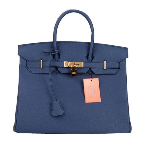 High Quality Hermes Birkin 35CM Tote Bag Dark Blue Original Leather H35 Gold Tl1671pR54