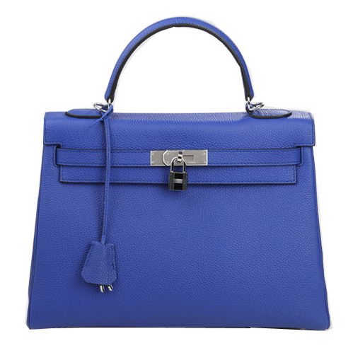 High Quality Imitation Hermes Kelly 32cm Shoulder Bag Blue Original Leather K32 Silver Tl1641Vu82