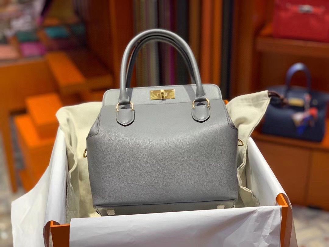 Imitation Cheap Hermes Toolbox Togo Bag Original Leather 3259 Gray Tl178fV17