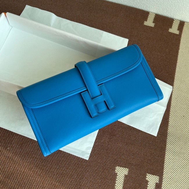 Imitation Hermes Original jige swift Leather Clutch 37088 blue Tl265EY79
