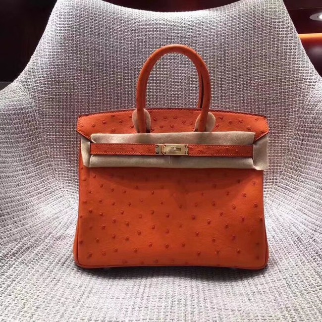 Imitation Hermes Real ostrich leather birkin bag BK35 orange Tl737Dl40