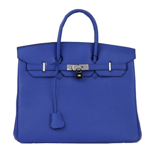 Knockoff Hermes Birkin 35CM Tote Bag Blue Original Leather H35 Silver Tl1702fY84