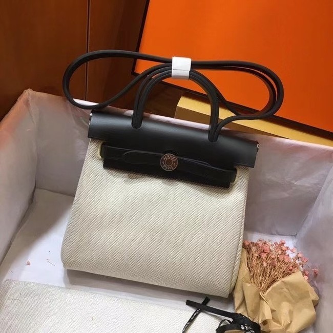 Knockoff Hermes mini Herbag Original Canvas Leather & Calfskin 45987 Offwhite&Black Tl442yK94