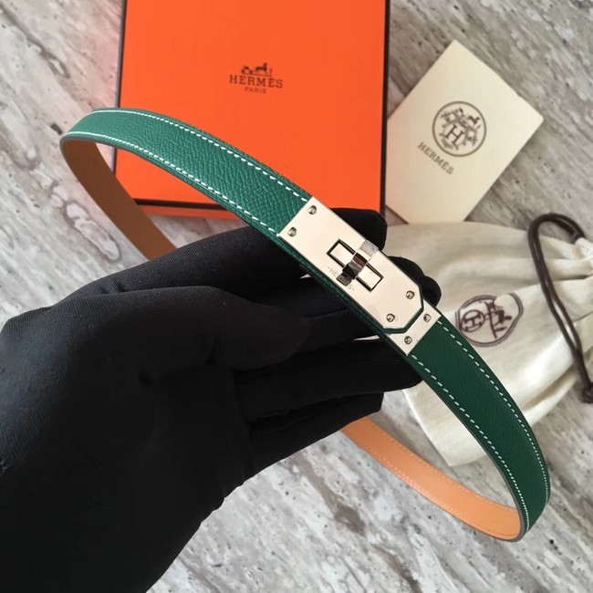 Knockoff Hermes original epsom leather Kelly belt H069854 green silver plated metal Tl3513JF45