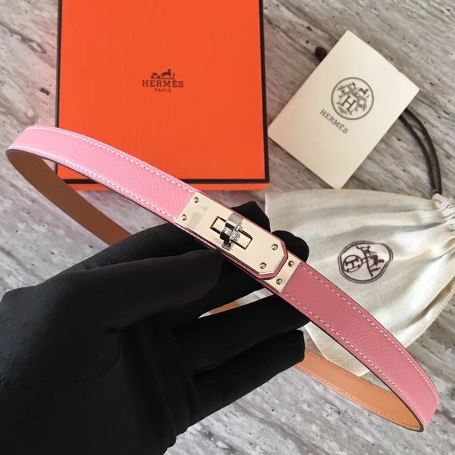 Knockoff Hermes original epsom leather Kelly belt H069854 pink silver plated metal Tl3518cS18