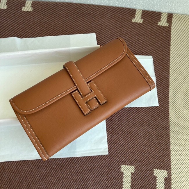 Knockoff Hermes Original jige swift Leather Clutch 37088 brown Tl249tp21