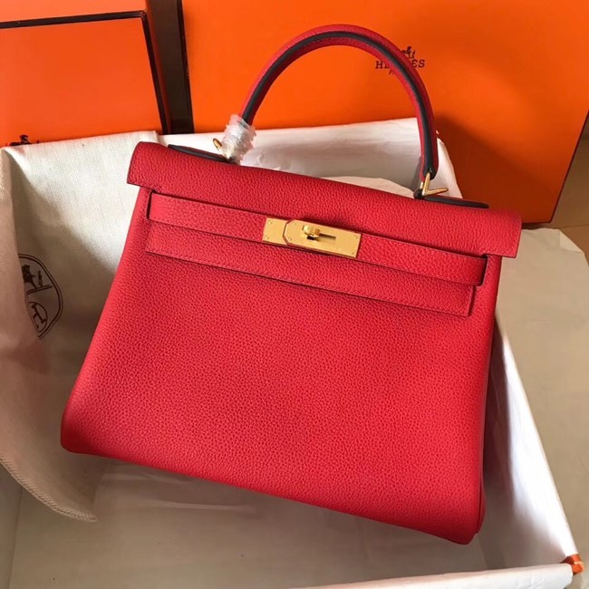 Luxury Hermes original Togo leather kelly bag KL320 red Tl708bE46